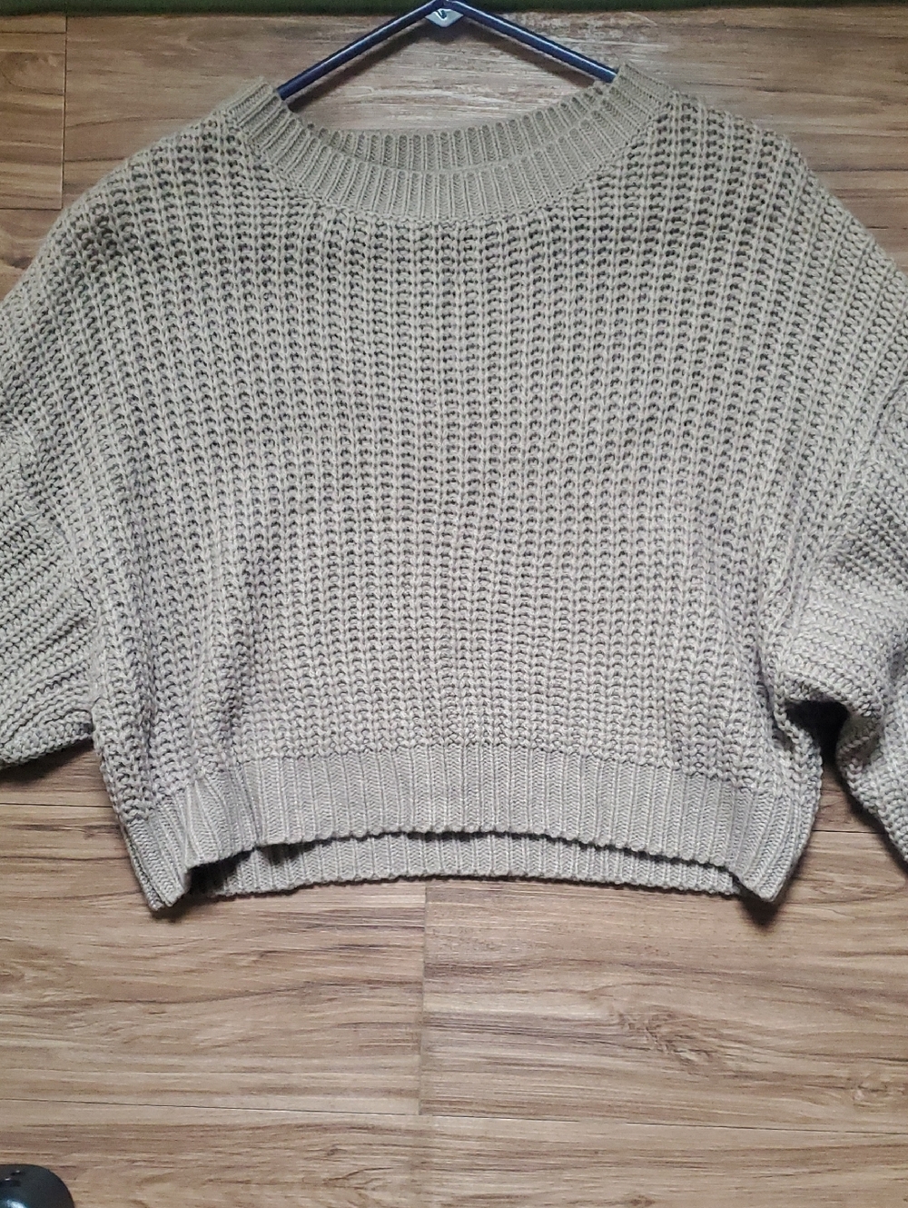 SHEIN Cropped Waffle Knit Crew Neck Sweater - Cream